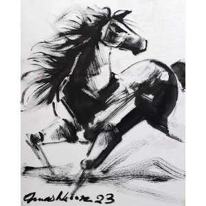 Mashkoor Raza, 12 x 16 Inch, Oil on Canvas, Horse Painting, AC-MR-616